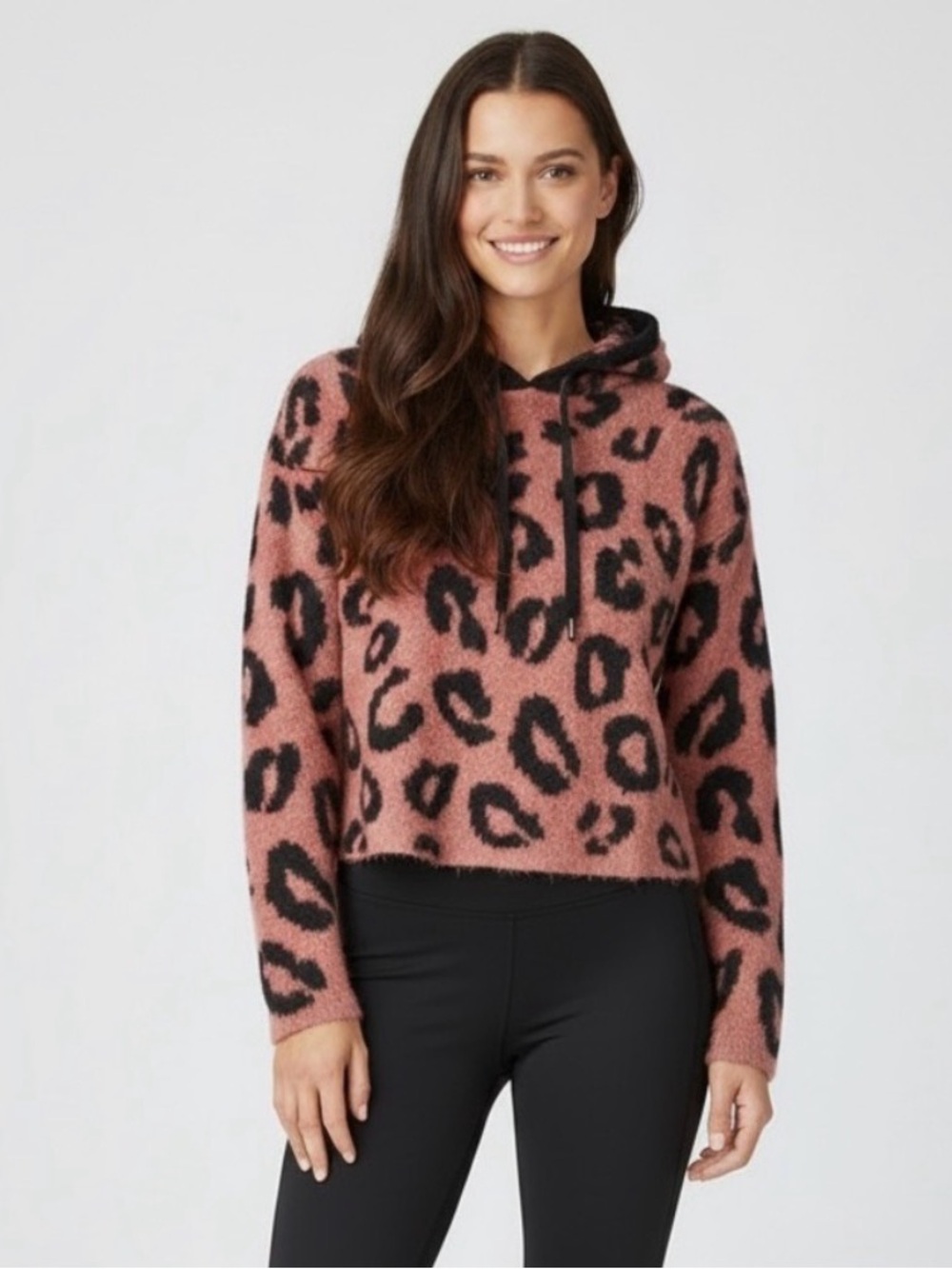 PINK Victoria's Secret Eyelash Cheetah Rose Pink Black Leopard Fuzzy Hoodie L